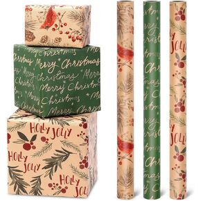 3 Roll Pink Christmas Wrapping Paper Roll-Mini Roll-3Roll-17 Inch x 120 Inch Santa Snowman Xmas Tree Truck Pattern Gift Wrap Paper for Xmas Party Wrapping Supplies