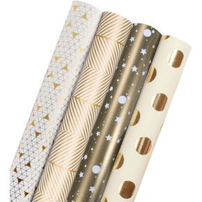 LaRibbons Reversible Christmas Wrapping Paper Sets, Classic Deer/Red White Plaid/Berries with 2 Trimming & 3 Gift Tags, Perfect for Season Party, Holiday, 30 Inch X 10 Feet (4Rolls, 100 sq.ft.ttl.)