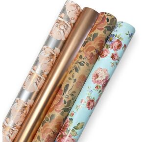 مجموعات ورق تغليف عيد الميلاد القابلة للعكس من LaRibbons، غزال كلاسيكي/أحمر أبيض منقوش/توت مع 2 تشذيب و3 بطاقات هدايا، مثالية لحفلات الموسم، العطلات، 30 بوصة × 10 أقدام (4 لفات، 100 قدم مربع.) in Kuwait