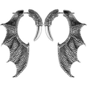 HZMAN Wings Earring for Men Boy Stainless Steel Gothic Punk Retro Dargon Wing Stud Earrings Halloween Jewelry Gift