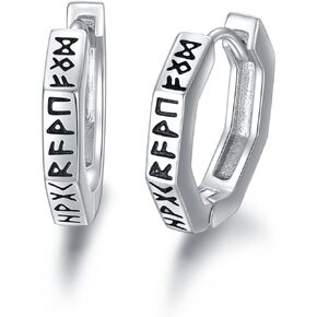 Hoop Earrings for Men Women - 925 Sterling Silver Mens Norse Viking Runes Hoop Earrings Punk Huggie Ear Piercings Gifts for Him Father