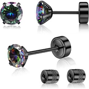 أقراط G23 من التيتانيوم بدون خيط بظهر مسطح - لا تسبب الحساسية 6A أقراط زركونيا مكعبة للرجال - قرط غضروف ذو دبوس مسطح 20 جرام لثقب اللولب الزنمة in Kuwait