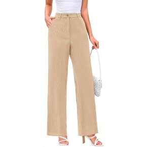 CFLONGE Women Wide Leg Sweatpants Casual Solid Color Corduroy Work Pants Comfy Lounge Jogger Baggy Trousers Pant with Pockets