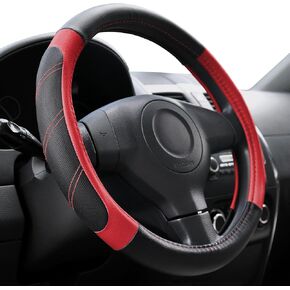 Elantrip Steering Wheel Cover Leather 15 1/2-16 inch Universal Padded Soft Grip Breathable for Car Truck SUV Jeep Anti Slip Blue and Black