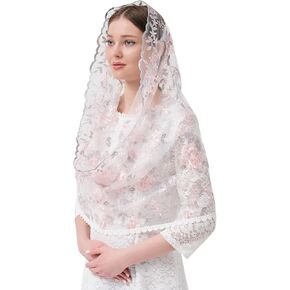 FANFAN Chapel Infinity Veil Embroidered Chapel Veil Floral Infinity Scarf Infinity Scarf for Church Y083