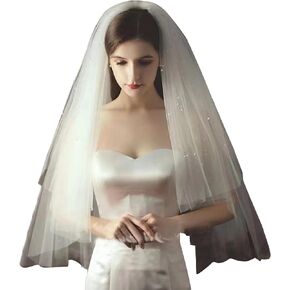 Bridal Veil, White Pearl Bride Veil,Veils for Women Wedding,Fingertip Veil,Suitable for Weddings,Brides,Bachelorette Parties