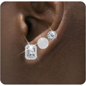 Cubic Zirconia Large Stud Earrings for Women Men | Hypoallergenic Gold Earrings | Big Brilliant Simulated Diamond CZ Stud Earrings Set for Jewelry Gift