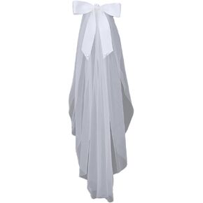 Elegant Bridal Veil with Bow, Sheer Tulle Fabric, White