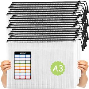 20pcs Mesh Zipper Pouch - A3 17x12 Inches Large Reusable Pouches for Organizing Classroom & Storage, Extra Large Zipper Bags, Board Game & Puzzle Storage