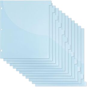 A4 Binder Dividers with Pockets - Plastic 12-Tab Binder Dividers with Pocket - Pocket Dividers for 3-Ring Binders - 12-Tab Divider for Folder Organizer (Blue - 1 Set)