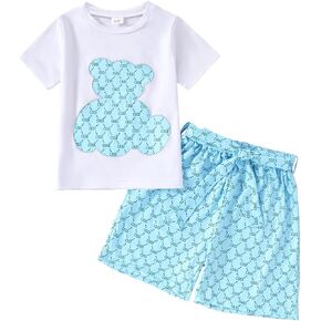 Kid Toddler Boy Summer Clothes Hawaiian Jungle Short Sleeve T-Shirt + Shorts 2PC Summer Outfits Set