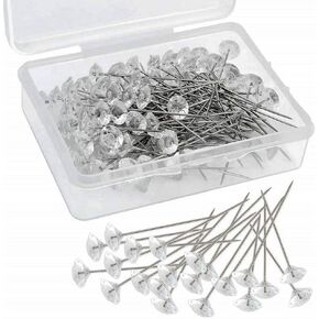 100 Pcs Long Corsages Pins Clear Acrylic Crystal Head Bead Push Pins for Wedding Bouquet Decoration, 2.1"