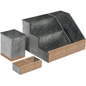 HBCY Creations 3 PIECE Rustic Wooden Desk Organizer Set- Rustic Mail Organizer For Desktop - Great For Rustic or Industrial Home Decor! Rustic Makeup Organizer For Vanity