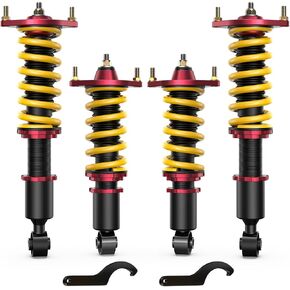 Lowering Coilovers Struts Compatible for 1990-1997 & 1999-2005 Mazda Miata MX5 NA NB Front & Rear Shocks Adjustable Height Suspension Coil Spring Strut (Set of 4)(Yellow)