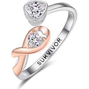 Dreamboat Sterling Silver Breast Cancer Ring for Woman Awareness Hypoallergenic Pink Ribbon Ring Breast Cancer Survivor Gifts Jewelry