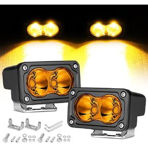 Yellow LED Pods Lights, 3 Inch 40W Ditch Lights Off Road Lights Spot Flood Combo Fog Lights Driving Lights LED Cubes 2 Packs for Truck Surron Motorcycle UTV ATV Dirt Bike Tractor