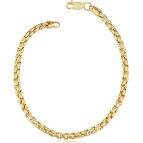 Kooljewelry 14k Yellow Gold Filled 3.5 mm Round Box Link Chain Bracelet