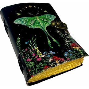 Book of Spells Leather Bound Witchy Journal Deckle Edge Paper Grimoire Printed Diary Overthinker Notebook Spiral Gothic Goth Skull Notebook Antique Vintage Book for Men and Women (The Overthinker)