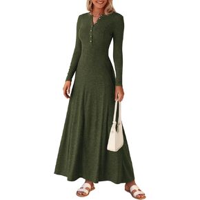 PRETTYGARDEN Casual Maxi Dress for Women 2024 Fall Fashion Clothes Long Sleeve Button Fit and Flare Long Flowy Dresses