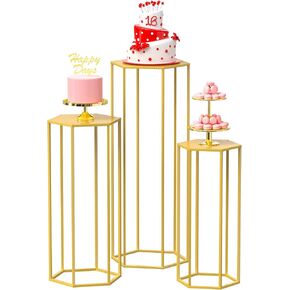 Wokceer Hexagon Pedestal Stand Cylinder Stands for Party 35.43" Set of 3 Nesting Display Cylinder Tables for Parties Wedding Living Room Patio Decor White