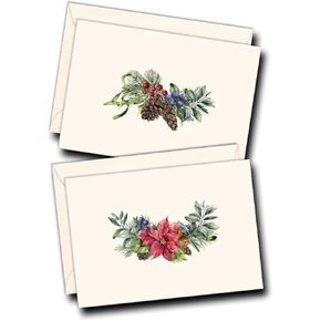 Earth Sky + Water - Holiday Greenery Assortment Notecard Set - 8 Blank Cards with Envelopes (4 each of 2 styles)