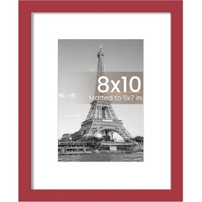 upsimples 8x10 Picture Frame, Display Pictures 5x7 with Mat or 8x10 Without Mat, Wall Hanging Photo Frame, Red, 1 Pack