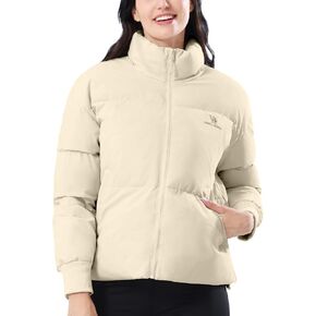 CAMELSPORTS Women's Winter Quilted Puffer Jacket Stand Collar Zip Coat Cropped Pockets Baggy Windproof Warm Parka