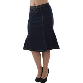 Womens Plus Size Trumpet Mermaid Front Belted Flare Long/Short Denim Skirt