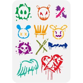 FINGERINSPIRE Graffiti Patterns Painting Stencil 8.3x11.7inch Reusable Graffiti Skulls Stencil Crowns Hearts Arrows Wings Pattern Template Graffiti Theme Craft Stencil for Painting on Wall Wood