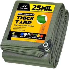 6'x8' 25Mil Ultra-Heavy Duty Waterproof Organic Silicone Coating Green Canvas Tarps with Grommets&Reinforced Edges, UV Resistant Durable Canvas Tarpaulin, Cover for Pool/Boat/Tent,Full Size