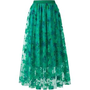 Skirts for Women Midi Long Length Dressy Casual Trendy Summer Tulle A-Line Floral High Waist Skirt
