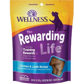 Wellness Rewarding Life Grain-Free Soft Dog Treats (Previously Wellbites), Made in USA with Natural Ingredients, Ideal for Training (Chicken & Lamb Recipe, 6-Ounce Bag)