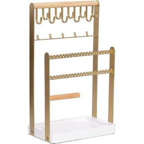 Snazzify Jewelry Organizer Stand Necklace Organizer Earring Holder, 5 Tier Jewelry Stand Necklace Holder with 15 Hooks, Jewelry Tower Display Rack Storage Tree