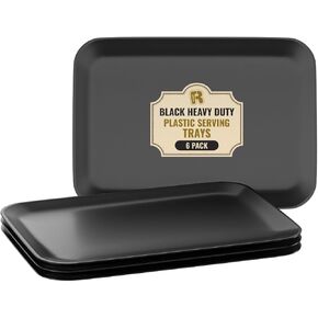 6 Pack Plastic Serving Trays for Party - 8 x 11 Disposable Serving Tray - Heavy Duty Gold Dessert Trays (Clear)