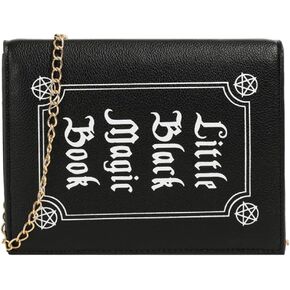 Magic Book Shaped Crossbody Bag Small Letter Print Shoulder Bag Goth Style Square Purse For Women (Black-A)