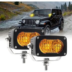 Amber LED Pods, 3 Inch LED Fog Lights 50W Small Flood LED Pods Lights IP68 LED Driving Fog Light Yellow Offroad Lights Ditch Lights Bumper Lights Compatible with Truck Motorcycle ATV UTV SUV Boat