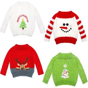 Chalyna 4 Pieces Christmas Elf Accessories Christmas Clothes Sweater Set Elf Doll Hand Knitted Clothing Elk Christmas Tree Snowflake Print w/ Pearl Christmas Accessory SetElf Doll Decor (Lovely)