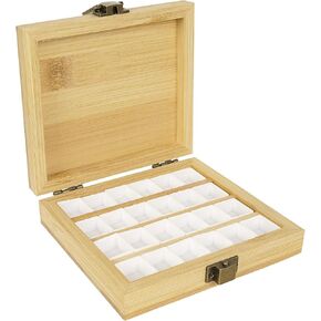 SHIDOW Wooden Watercolor Palette Box Empty, Wooden Travel Watercolor Palette, Portable Empty Bamboo Paint Palette, with Lid Watercolor Paint Box for Painters Adult Studio Home(24 Grids)