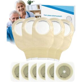 HDL-HENDRY 15PCS Colostomy Bags, Two Piece Drainable Pouches with Closure, Max Cut 70mm Ostomy Supplies for Ileostomy Stoma Care, 10pcs Bags+ 5pcs Skin Barriers
