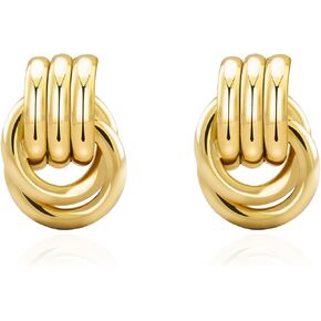 Chunky Small Knot Earrings Gold Silver Geometric Earrings for Women Dainty 14K Gold and Silver Plated Dangle Drop Earrings Hypoallergenic and Lightweight Fashion Trendy Jewelry Gifts
