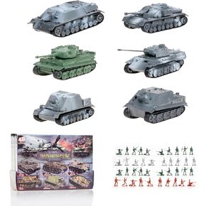 1:72 Assembly Tank Model Set 6 Pcs Incl. Tiger Heavy Tank, Sturmtiger Self-Propelled Mortar, Panther A, StuG IV, Grizzly Assault Gun, IV Tank Destroyer Plus 40 35MM Tall WWII Soldier Figures