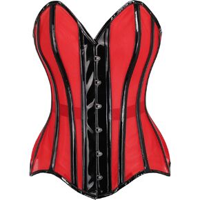 Daisy corsets Womens Top Drawer Red Mesh Net W/Patent Steel Boned Overbust Corset