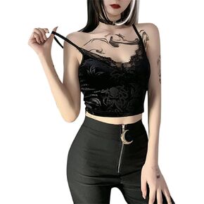 Gothic Crop Tops for Women Camisoles Tank Top Bralette Shirt