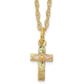 IceCarats 10K Solid Tri Color Pink White Yellow Black Hills Gold Holy Cross Chain Necklace