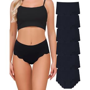LEVAO High Waisted Seamless Underwear for Women Full Coverage No-Show Bikini Wave Edge Underwear Ice Silk Panties 6 Packs