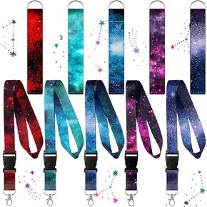10 Pieces Lanyards for Keys Space Galaxy Lanyard Starry Key Lanyard Clips Wrist Keychain Holders Neck Lanyards for Women Men (Starry Sky)
