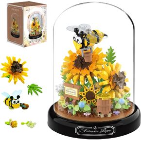 Bee Garden Building Blocks Set - 548 PCS Mini Brick Blocks with Base and Dust Cover, Artifical Flower Office Home Décor for Mother Friend Girlfriend