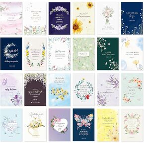 24 Pack Floral Christian Thinking of You Cards with Self-adhesive Envelopes, 4"x6" Boxed Blessing Religious Note Cards with Sentiments Inside, 24 Bible Verses, 24 Desiqns