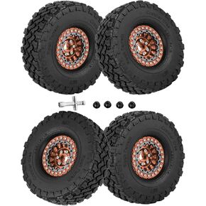 RC 1.9 Beadlock Wheels and Tires for 1/10 SCX10 TRX4 TRX6 VS4-10 Gen8 7 MST CFX D90 RC Crawler,Alloy Aluminium 1.9 rc Wheels 1.9 rc Rims w/ 1.9 Beadlock Tires Trunk Tires,Red &Titanium