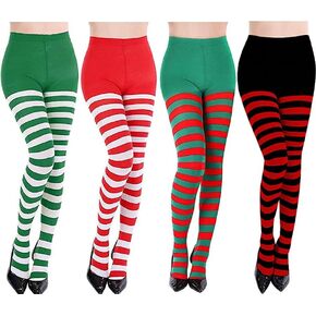 Striped Tights for Women Adult Halloween Cosplay Footed Stretchy Tights Opaque Pantyhose Semi Opaque Tights Xmas